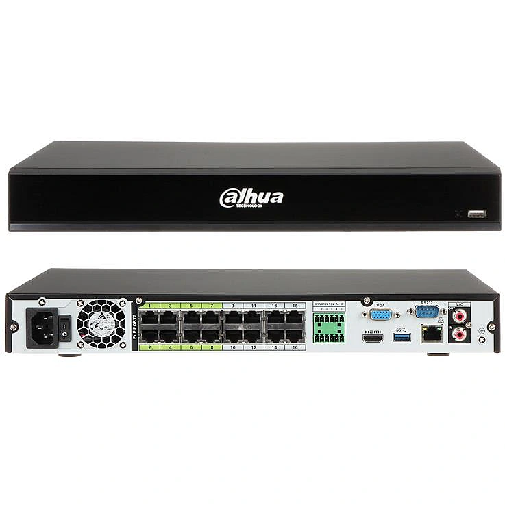 NVR5216-16P-I: 16-channel NVR with built-in 16 PoE ports and AI functions.