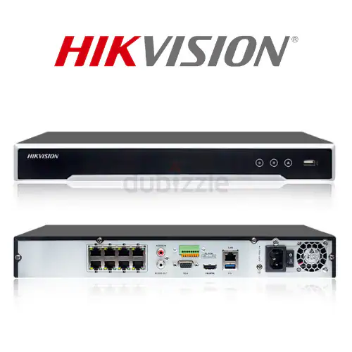 DS-7608NI-K2/8P: 8-channel NVR with 8 PoE interfaces and H.265+ compression.