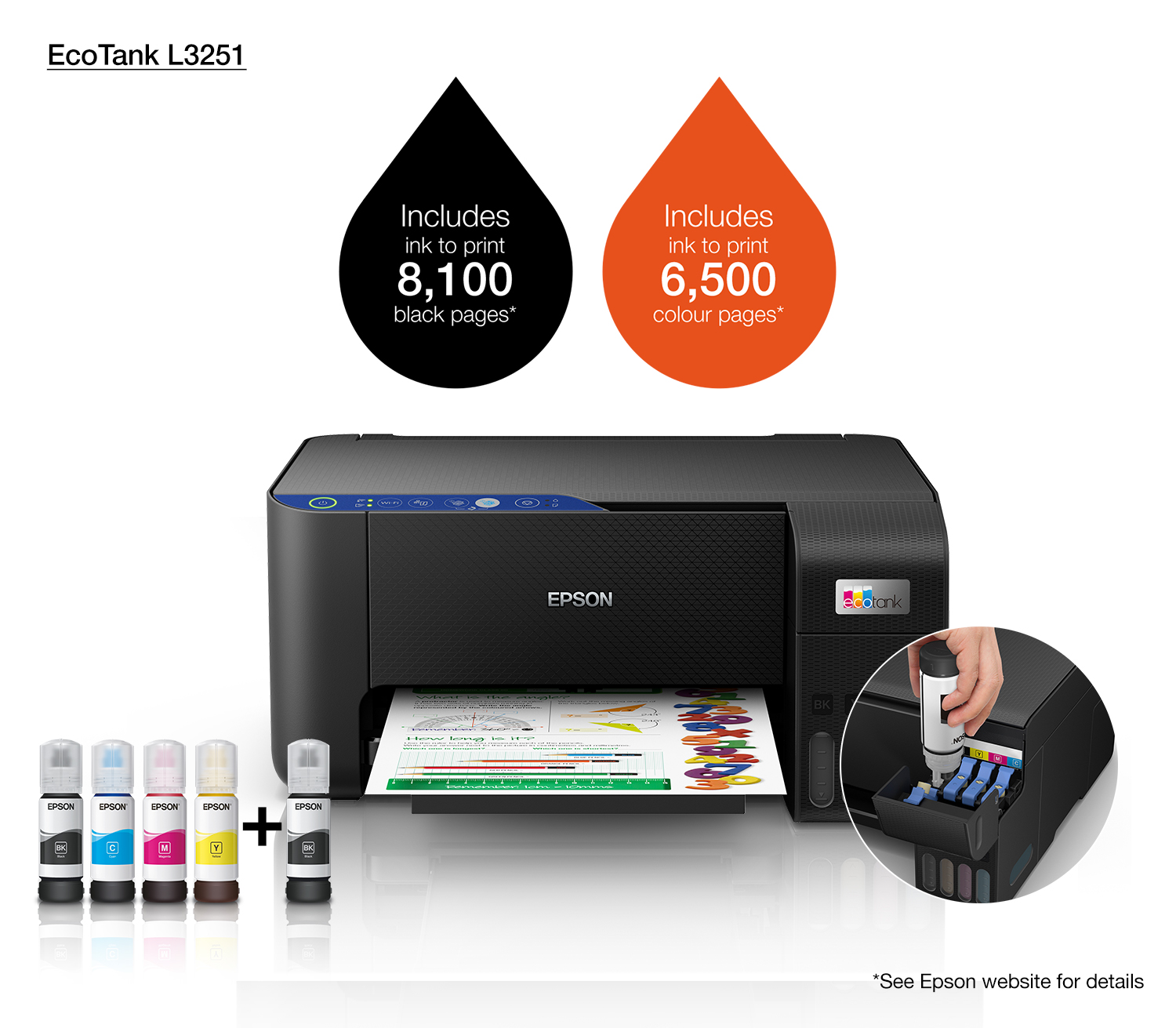 Epson EcoTank L3251 – All-in-One Ink Tank Printer with Wi-Fi and Smart Panel App Connectivity